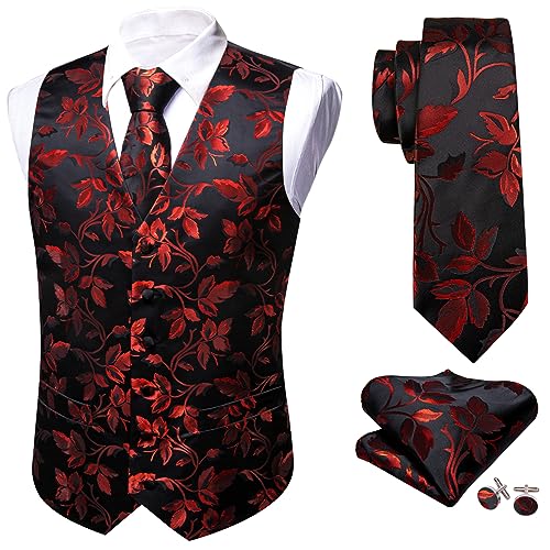 Image of Barry.Wang Formal Men Flower Vest Paisley Jacquard Silk Ties Suit Waistcoat Set Wedding 5PCS