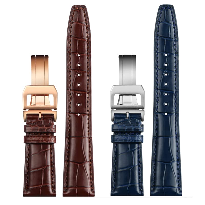 Correa de reloj de piel de cocodrilo de 20mm, 21mm, 22mm, repuesto para IWC Portugieser Porotfino, familia, relojes de piloto, correa con hebilla plegable