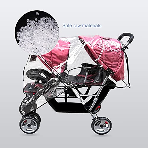 Universal Regenschutz für Zwillingskinderwagen Weicher Ungiftiger Regenverdeck Regenhaube Transparenter Windschutz Staubschutz Geschwisterwagen Regenhülle Wasserdichte Abdeckung für Buggy Sportwagen