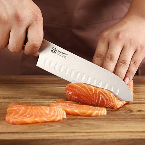 KEEMAKE Santoku Knife-7" Japanese Chef Knife-German High Carbon Stainless Steel-Ergonomic Pakkawood Handle-Multi Purpose-Cutlery for Meat & Veggie - Thumbnail 4
