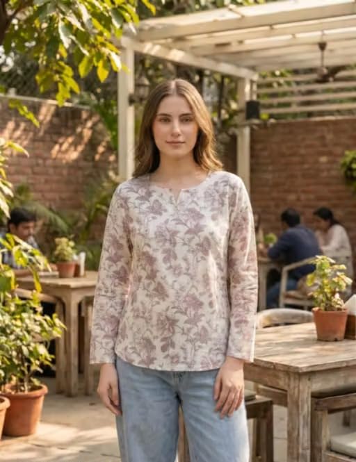 Image of Floral Printed Kurta, Full Sleeve