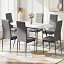 White Marble Effect Table + Set of 6 Grey Pu High Back Chairs