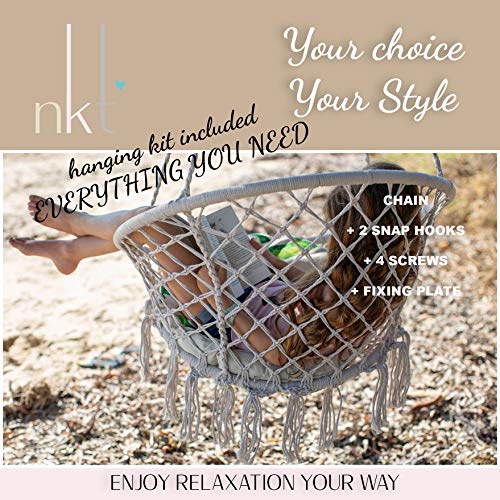 NOOKSTA Hammock Chair -Ultimate Comfort Hanging Chairs for bedrooms Set- Hanging Chair, Deluxe Cushion for Macrame Swinging Chairs & Hanging kit. Boho Decor Perfect for Outdoor Chair or Bedroom Swing