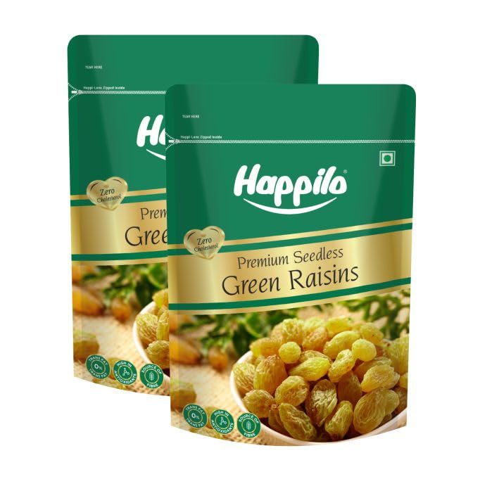Image of Happilo Premium 1kg Seedless Green Raisins | Rich in Iron & Vitamin B | High in Antioxidants (Pack of 2)