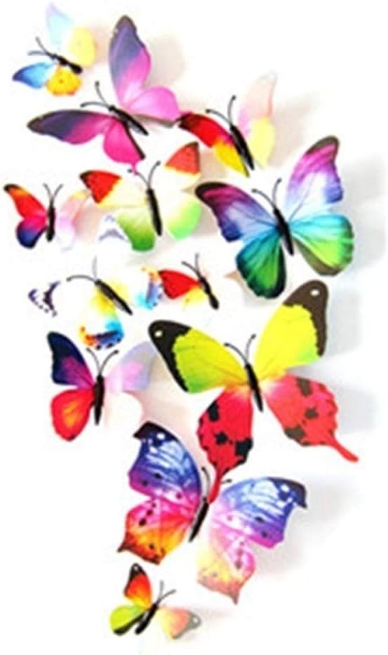 Zihuist 12 Pieces 3D Magnet Butterfly Wall Stickers Collection Crafts Removable DIY Fridge Magnets Art Decoration for Room Wall Decor with Stick Glue (Color : Rainbow)