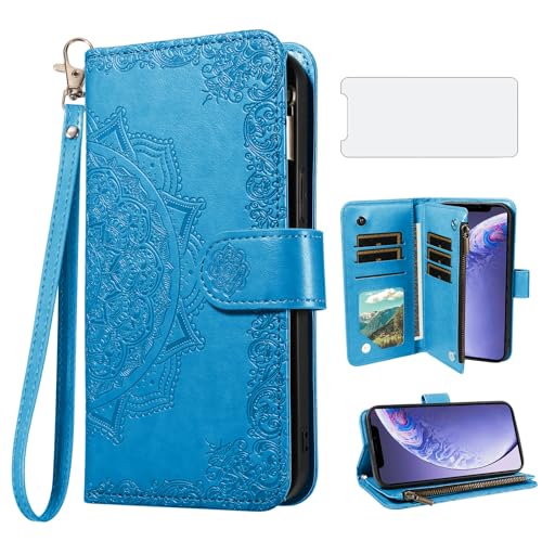 Coque iPhone 11 Pro Max avec support et porte-carte bleu anti-chute