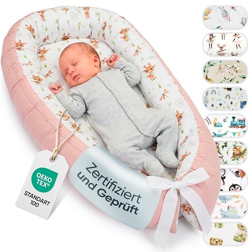 LULANDO® Babynest - Standard 100 von Oeko-Tex - multifunktionales Kuschelnest für Babys und Säuglinge - Nestchen - Reisebett - 100% Baumwolle - antiallergisch - hergestellt in der EU
