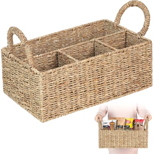 Wicker Divided Baskets with Handles, Seagrass Pantry Baskets, Storage Basket