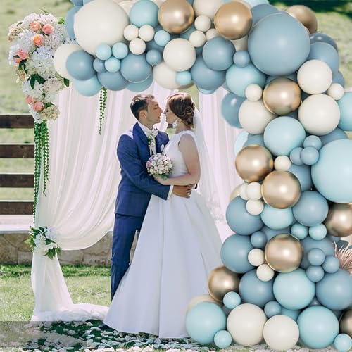 Dusty Blue Balloon Arch Kit, 109pcs Baby Blue Balloons Arch Kit with Sand White and Gold Balloon, Baby Blue Balloons for Baby Shower Boy Birthday Decorations Christening Wedding Gender Reveal Backdrop - Image 5