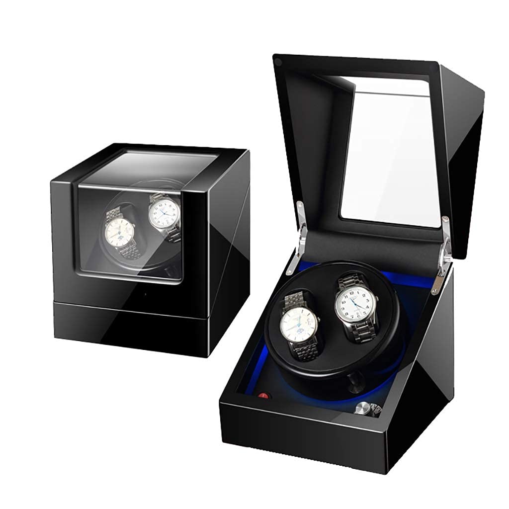 OLSKFUH Watch Winder For Watches Double Automatic Watch Winder Box Wooden Luxury Storage Case For 2 Wrist Watches, 5 Rotation Modes, Led Atmosphere Lamp,