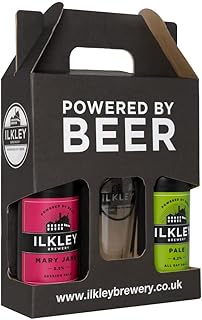 Ilkley Brewery Craft Beer Gift Set with Branded Glass, 2x500ml Bottles POWERED BY BEER Hamper Alcohol Gift Set | Mary Jane & Pale Ale
