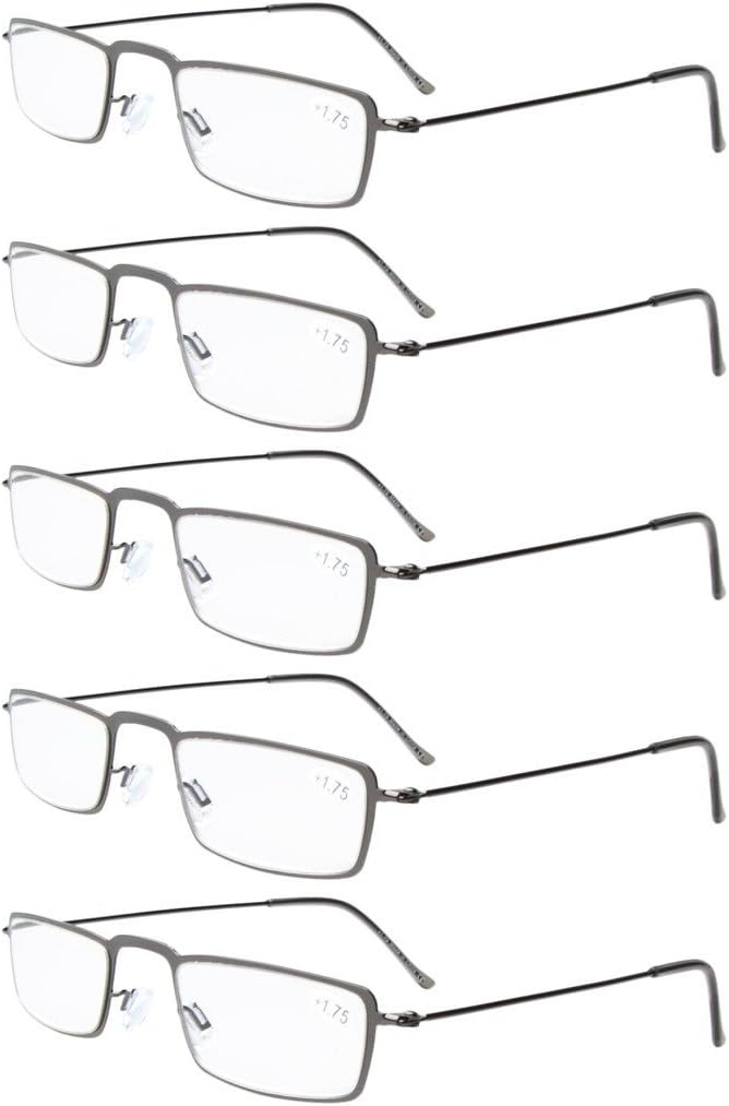 Eyekepper 5-Pack Stainless Steel Frame Half-eye Style Reading Glasses Readers Gunmetal