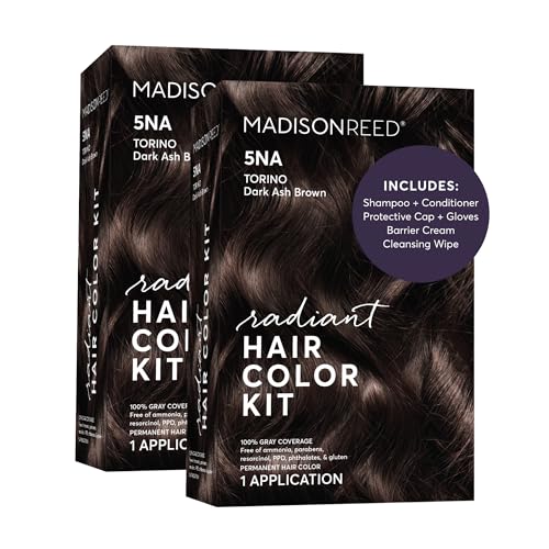 Image of Madison Reed Radiant Hair Color Kit - 5NA Dark Ash Brown with Cool Smoky Undertones (Torino Brown), Permanent Hair Dye, Dimensional Gray Hair Blending | PPD-Free & Ammonia-Free, 2 Pack