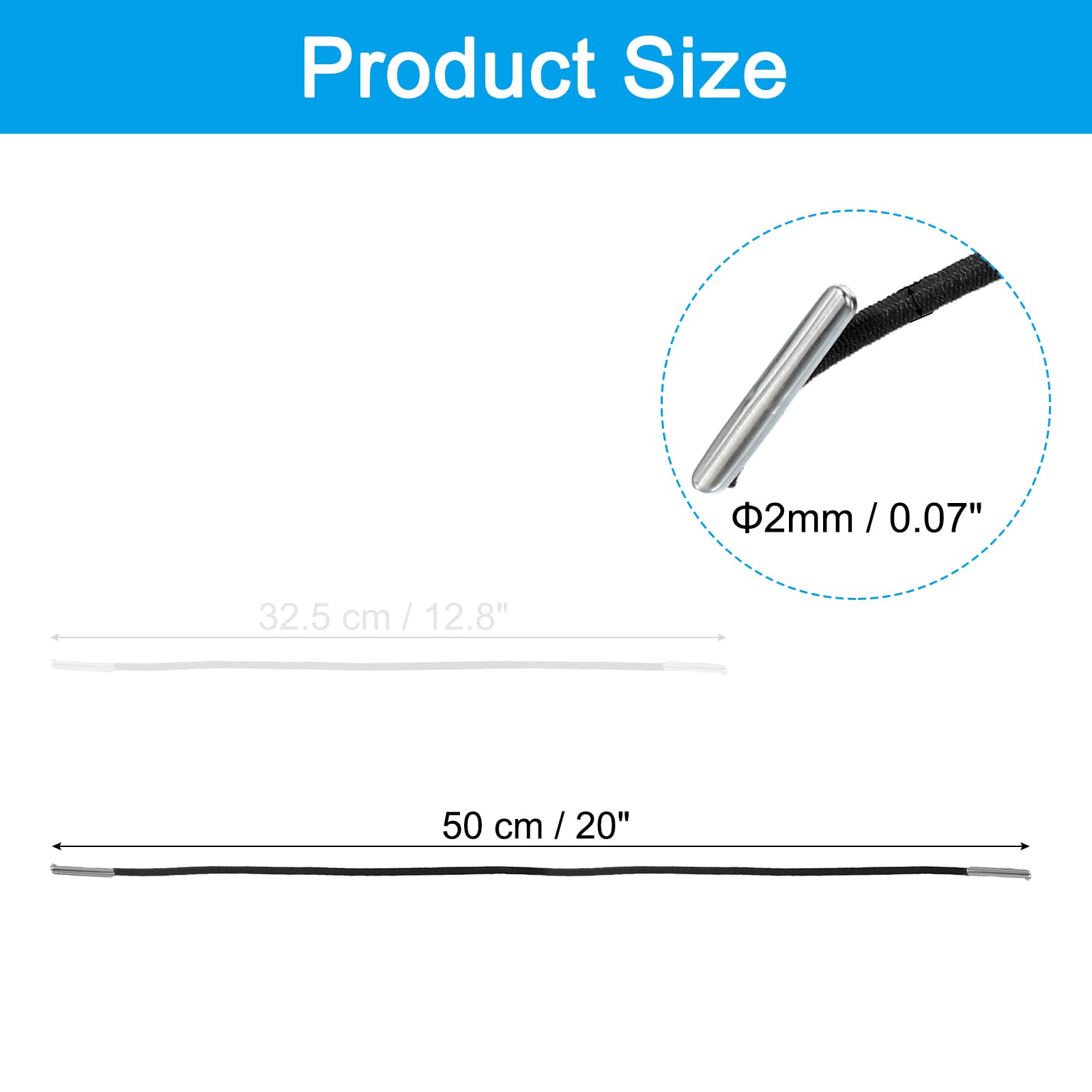 PATIKIL 20" Filo Elastico con Barbetta, 100Pz 2mm Anello Corda Elastici Rotondi Cordini Spinati con Fermagli a Barbetta Metallo per Cappello Maschere Menù Creazioni Libri, Nero (50cm)