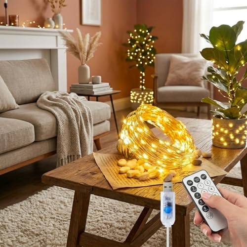 Image of 5M /50 LEDs /String /Strip Smart Magic LED Fairy Light with Remote Control, USB Powered, DIY Rope Light for Festival, Indoor Room & Home Decoration (WW Fairy String Light)