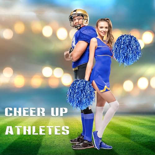 VAIPI 24 PCS Pom Poms Cheerleading Metallic Foil Cheer Pompoms with Plastic Handle for Cheerleader Squad Spirit Sports Tournament, Cheering Party,Homecoming Game,Pep Rally,Parade (Blue) - Thumbnail 5