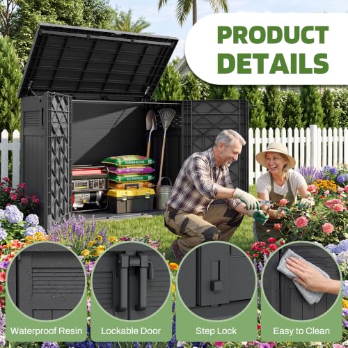 Image of LHBcraft Large Outdoor Storage Cabinet 51 Cu Ft with Lockable, Outdoor Storage Shed with Pneumatic Hydraulic Lid-Easy to Assemble, Waterproof Outdoor Storage Box for Backyards,Patios