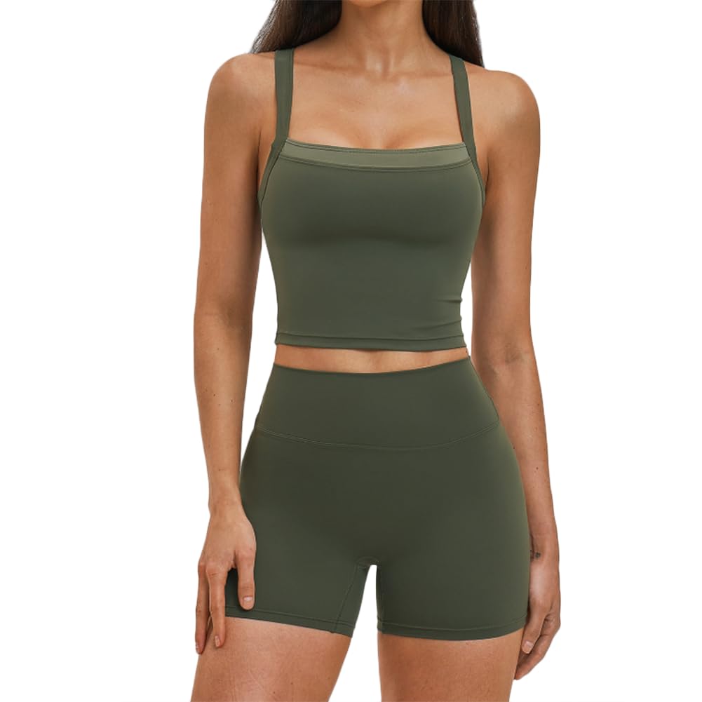 XYFfybhsd Sweat-Wicking Sports Suit Cross-Back Casual 2-Piece Yoga Set Sportwear(Size:S,Color:Green)