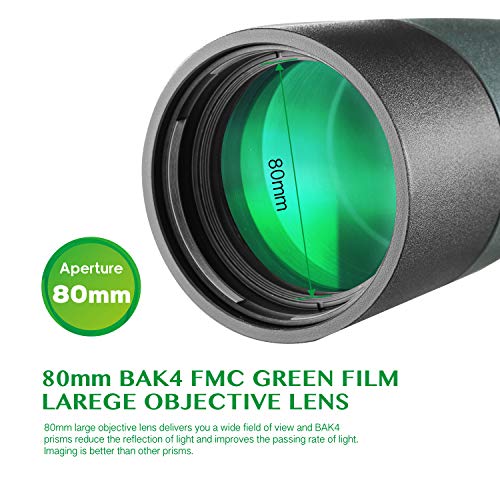 AOMEKIE Spotting Scope 20-60X80 with Tripod Phone Adapter Case for Target Sighting Hunting Bird Watching Waterproof Fogproof FMC BAK4 45°Angled Monocular Telescope - Thumbnail 7