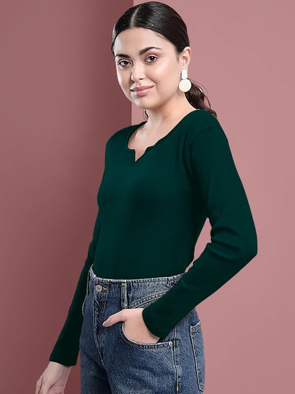 Image of Dream Beauty Fashion Women's V- Neck Long Sleeve Slim Fit Casual Tee Top, 23 inch inches (Trisha-01-P)