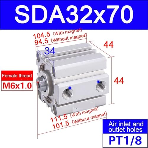 Vérin SDA32x70-S avec aimant pour espace restreint et précis - 3