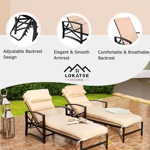 Image of LOKATSE Home Patio Chaise Lounge Chairs Set of 4 Outdoor Teslin Furniture Reclining Adjustable with Cushion and Soft Pillow for Pool,Deck,Yard