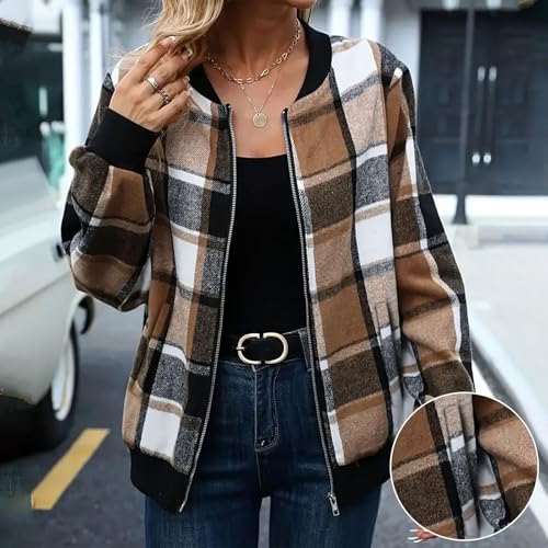 Veste décontractée à carreaux devant ouvert et coupe ample ultra confortable - 5