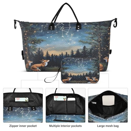 Weekender Bags Travel Duffel Gym Bag Foxs Star Sky Carry on Overnight Tote Bag with Toiletry Bag for Airplane Travel Trip Gym Yoga2