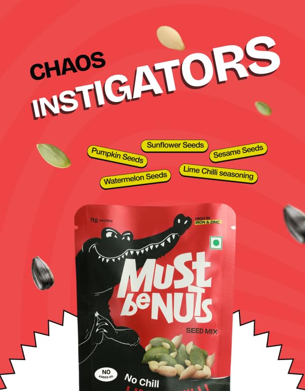Image of Must Be Nuts No Chill Lime Chilli Seed Mix | 11g Protein | Pack of 5 | Pumpkin Seeds, Watermelon Seeds, Sunflower Seeds & Sesame Seeds with Lime Chilli Seasoning