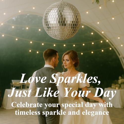 Image of 16-Inch Mirrored Silver Disco Ball - Large Hanging Party Decoration for Weddings & Events - Table Display & Ornament