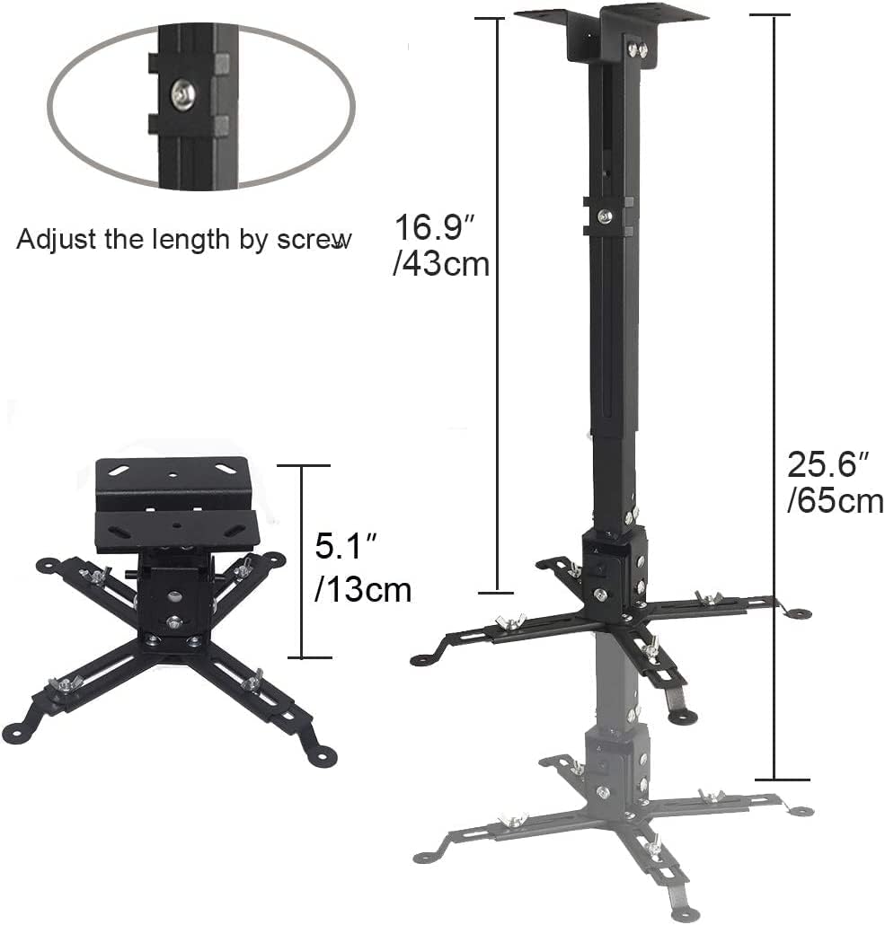 Coret Universal Projector Mount Adjustable Ceiling Wall Mount, Projector Extending Arms Mount for LCD/DLP Home and Office Movie Device, for Epson Optoma Benq, Hold up to 33 lbs (Black)