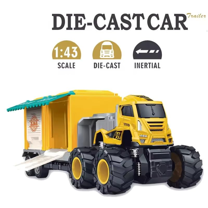 Image of 1:43 Die Cast Alloy Model Animal Transport Truck Toy for Kids Boys Girls 4WD Friction Powered Ice-Cream Trailer Miniature Toys Pull Back Vehicles (Pack of 1, Multicolor)
