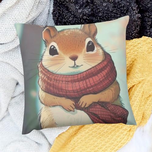 ZFLMY Squirrel Scarf Throw Pillow Cover 18x18in