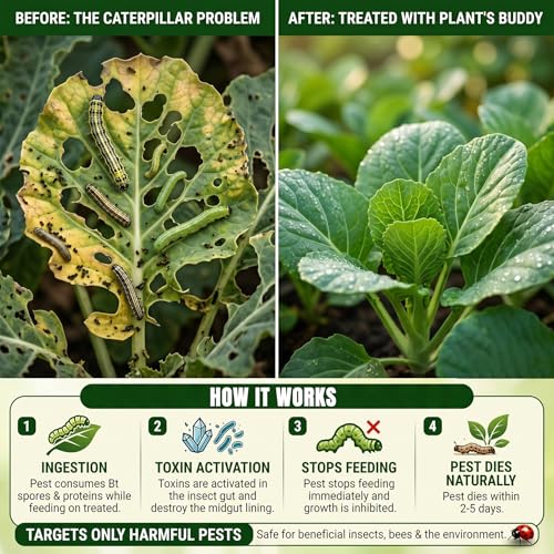 Image of PLANT'S BUDDY Bacillus Thuringiensis Kurstaki Liquid Insecticide for Plants (2x10⁹ CFU /ml) - 500 ml | Organic Pesticides for Plants for Caterpillar Control for Veggies, Fruits & Gardens