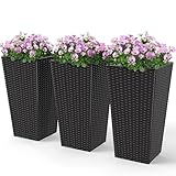 Outsunny Tall Planters for Outdoor Plants Set of 3, 24 in Taper Planters with...
