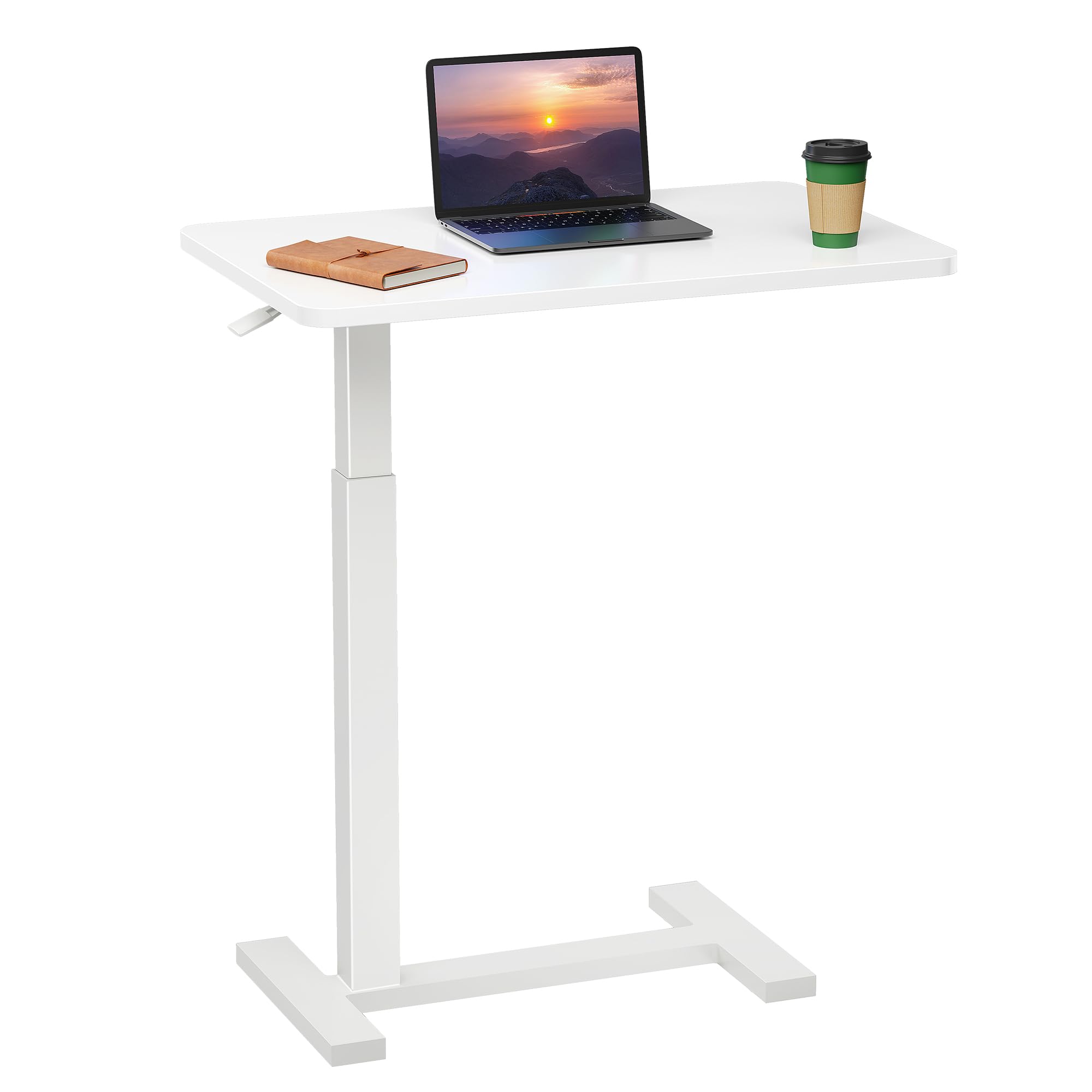 Overbed Bedside Table with Hidden Casters, Adjustable Hospital & Home Use Bed Table, Rolling Laptop Table, Movable Standing Desk, White