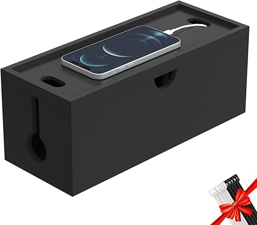 Caja de organización de cables de bambú, caja organizadora de cables grande para ocultar cables y tiras de alimentación para almacenamiento de