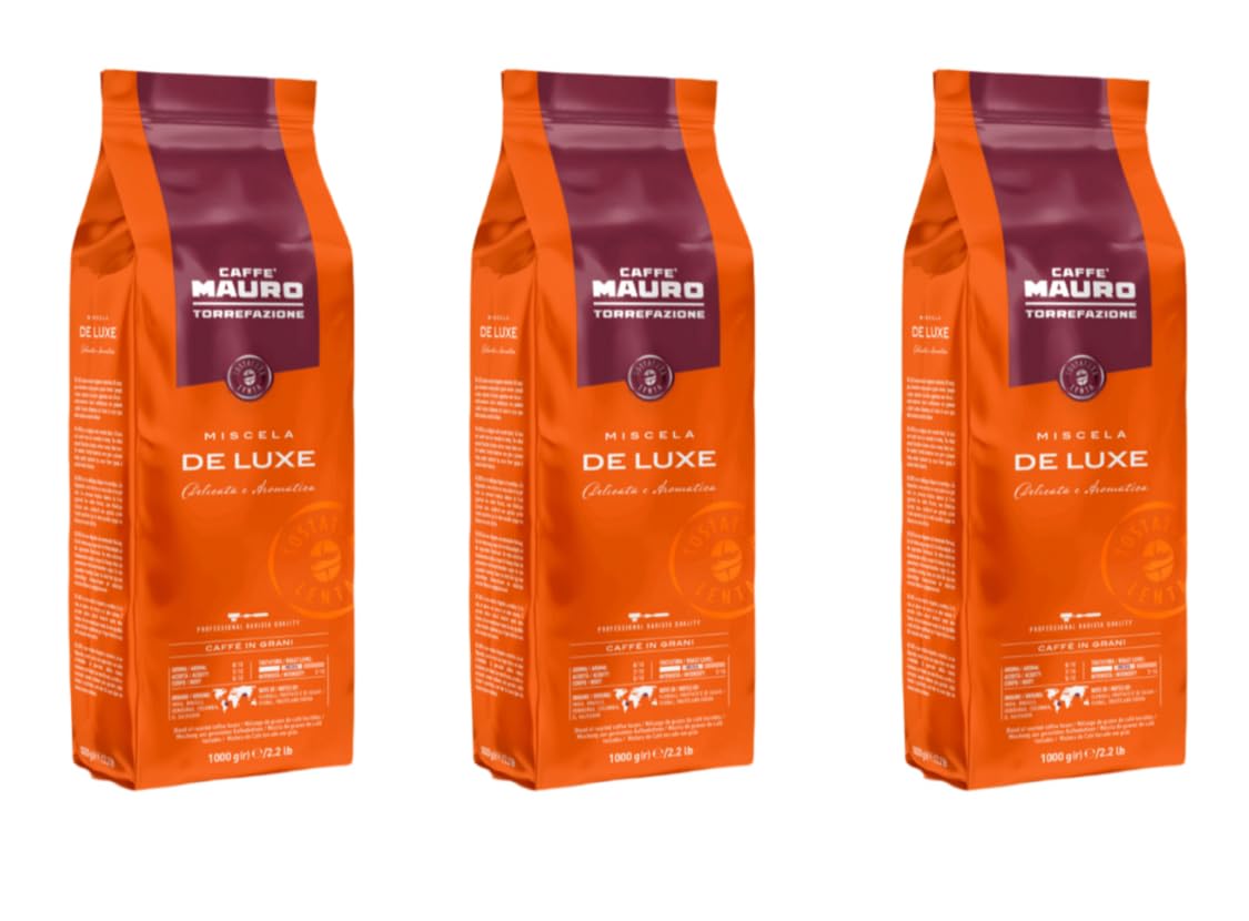 Mauro De Luxe Espresso (Deluxe) - Whole Bean Coffee, 2.2-Pound Bag (Packaging May Vary) (3pack)