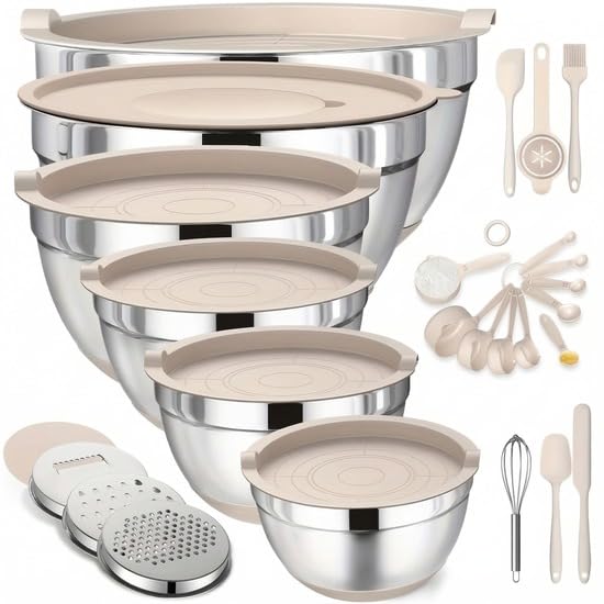 Rührschüssel-Set Edelstahl 26-teilig – mit Deckel & Reibe