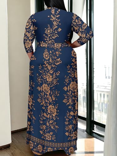Image of PinkPatty Women's Plus Size Maxi Dress Print 3 /4 Sleeves V Neck Party Sundress Wedding Guest Dresses