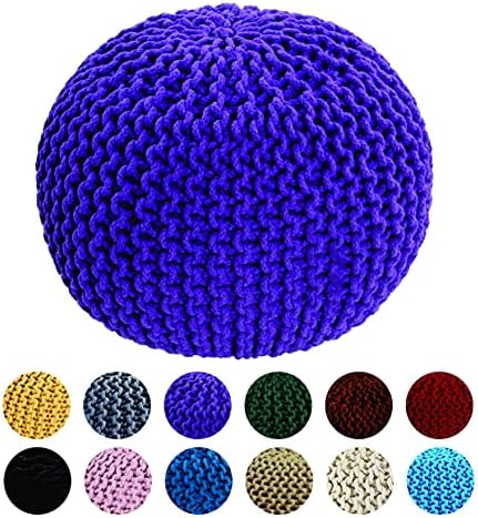 Home Sweet Home UK Large 100% Cotton Chunky Knitted Round Pouffe Foot Stool Ottoman