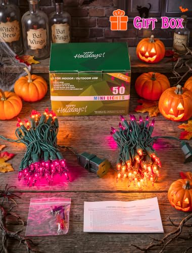 Hopolon Purple and Orange Halloween Lights,2PACK Total 100Count,Green Wire - image 7