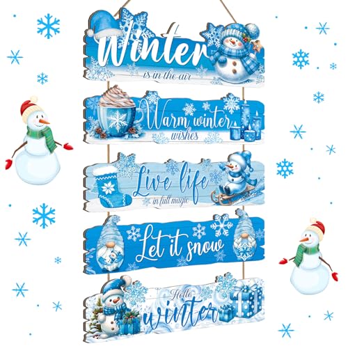 Patelai 5 Pcs Hello Winter Snowflakes Sign for Front Door