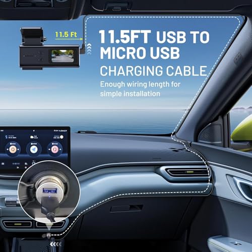 Image of Gebildet Dash Cam Cable for Micro Dash Cam,11.5FT L Angle Micro Adapter Dash Camera Power Cord,Dashcam Charger Cord for Mirror Camera,Driving Recorder,Car DVR