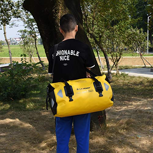 WILD HEART Waterproof Duffel Bag 40L 66L 100L with Welded Seams for Kayaking, Camping, Boating,Motorcycle (40L Yellow with Binding Rope)