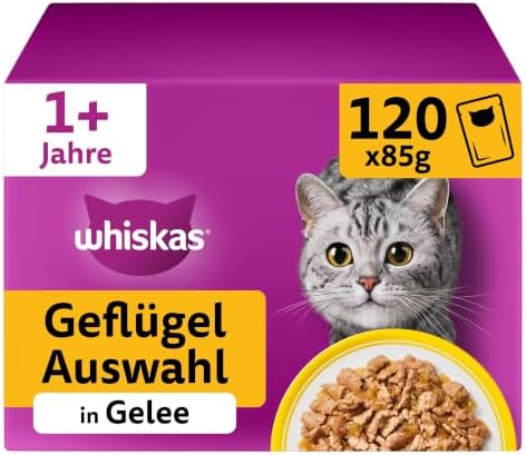 WHISKAS Nassfutter in Gelee für Katzen 120 x 85g Geflügel Auswahl