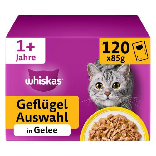 WHISKAS Nassfutter in Gelee für Katzen 120 x 85g Geflügel Auswahl