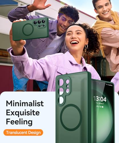 Image of CANSHN Designed for Samsung Galaxy S23 Ultra Case [Full Camera Protection] [Compatible with MagSafe] Translucent Matte Shockproof Protective Phone Cover 6.8 Inch - Deep Green