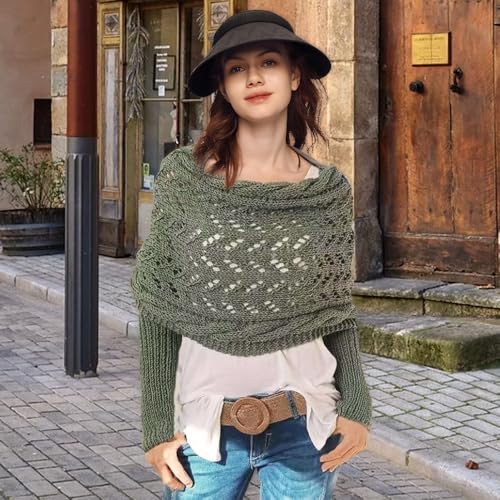 Image of Knitted Cable Wrap for Women Multifunctional Scarf with Sleeves Crochet Sweater Scarf with Sleeves