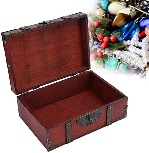 Wooden Box, Vintage Suitcase Lockable Box Vintage Wooden Storage Box Decorative Jewelry Casket with Lock for Home Large 3.5L